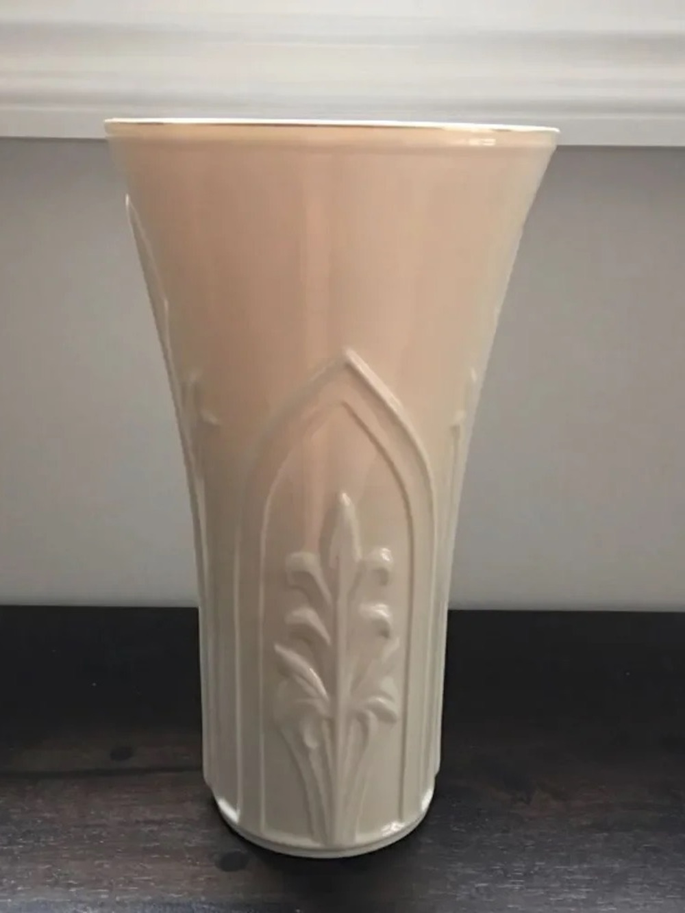 Cream Decorative Ceramic Vase with Embossed Leaf Design